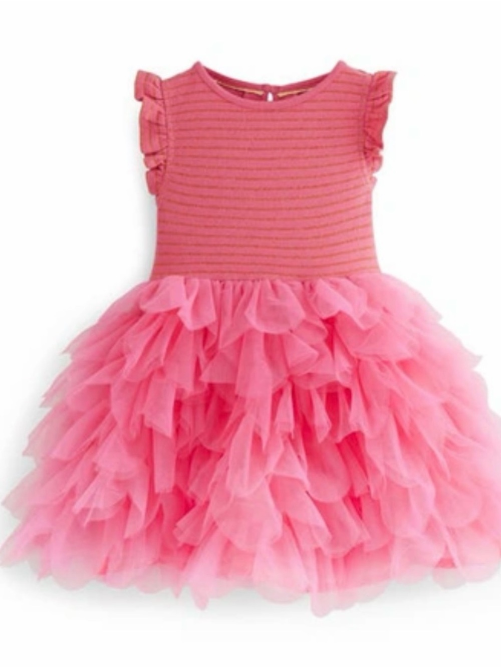 Mini Boden Kids' Metallic Stripe Petal Skirt Party Dress in Rose Pink.